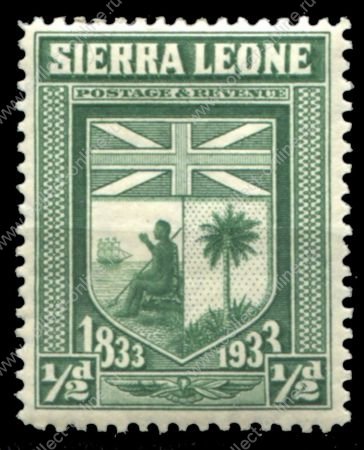 Сьерра-Леоне 1933 г. • Gb# 168 • ½ d. • 100-летие отмены рабства • герб колонии • MH OG VF
