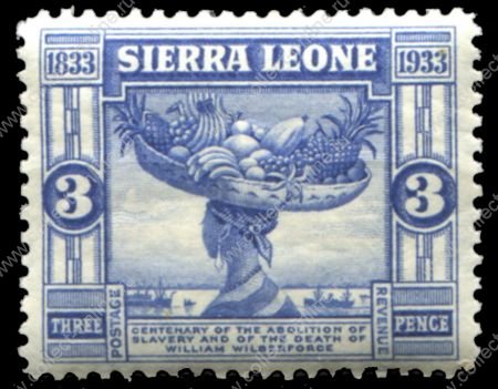 Сьерра-Леоне 1933 г. • Gb# 172 • 3 d. • 100-летие отмены рабства • женщина с фруктами • MH OG VF