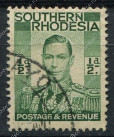 Южная Родезия 1937 г. Gb# 40 • ½ d. • Георг VI (военный мундир) • Used F-VF