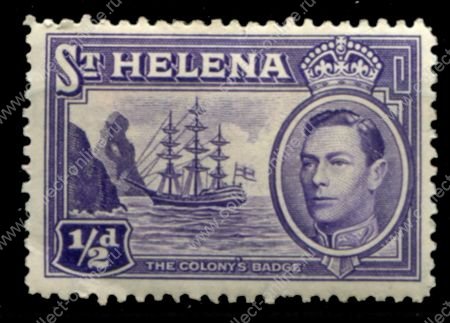 Святой Елены о-в 1938-1944 гг. • Gb# 131 • ½ d. • Георг VI основной выпуск • фрегат в бухте острова • MH OG VF