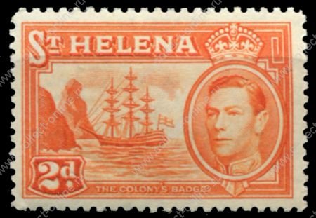 Святой Елены о-в 1938-1944 гг. • Gb# 134 • 2 d. • Георг VI основной выпуск • фрегат в бухте острова • MH OG VF