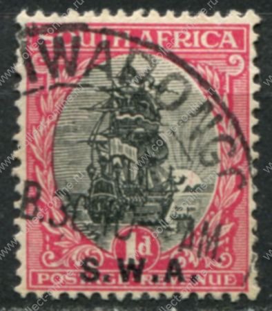 Юго-западная Африка 1927-1930 гг. • Gb# 59 • 1 d. • надп. на м. Южной Африки • парусный фрегат • англ. текст • стандарт • Used F-VF