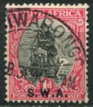 Юго-западная Африка 1927-1930 гг. • Gb# 59 • 1 d. • надп. на м. Южной Африки • парусный фрегат • англ. текст • стандарт • Used F-VF