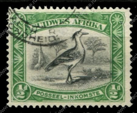 Юго-западная Африка 1931 г. • Gb# 74 • ½ d.(2) • основной выпуск • птица кори • афр. текст • Used F-VF