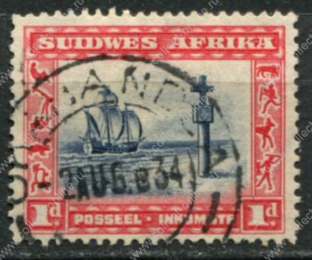 Юго-западная Африка 1931 г. • Gb# 75 • 1 d. • основной выпуск • парусник у мыса Кейп-Кросс • афр. текст • Used F-VF