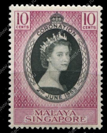 Сингапур 1953 г. • Gb# 37 • 10 c. • Елизавета II • Коронация • MLH OG VF