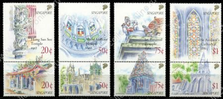 Сингапур 1991 г. • SC# 588-95a • 20 c. - $1 • храмы и соборы Сингапура • полн. серия • MNH OG VF ( кат.- $ 9 )