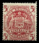 Австралия 1948-1962 гг. • Gb# 224a • 5 sh. • государственный герб(страус и кенгуру) • стандарт • MNH OG VF ( кат.- £ 5 )