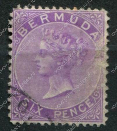 Бермуды 1865-1903 гг. • Gb# 10a • 6 d. • Королева Виктория • стандарт • Used F-VF ( кат.- £ 25 )