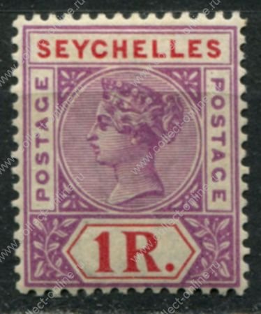 Сейшелы 1897-1900 гг. • Gb# 34 • 1 R. • Королева Виктория • MNH! OG XF ( кат.- £ 20+ )