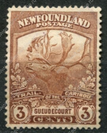 Ньюфаундленд 1919 г. • Gb# 132 • 3 c. • основной выпуск • Военный выпуск • северный олень(Карибу) • MNG VF ( кат.- £ 8,5- )