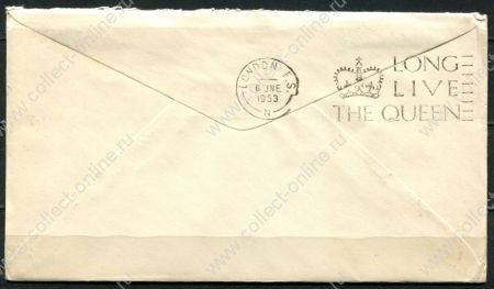 Папуа-Новая Гвинея 1953 г. • Коронация Елизаветы II • конверт Qantas • в Лондон (СГ Морсби)