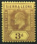 Сьерра-Леоне 1907-1912 гг. • Gb# 104 • 3 d. • Эдуард VII • стандарт • MH OG XF ( кат.- £ 18 )