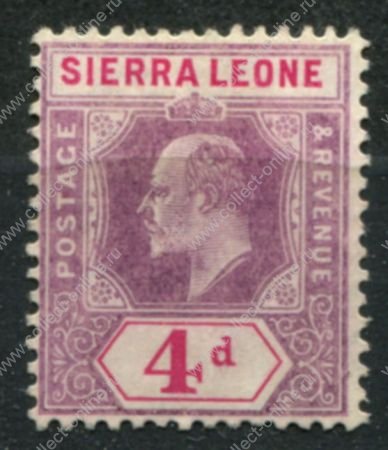Сьерра-Леоне 1904-1905 гг. • Gb# 92 • 4 d. • Эдуард VII • стандарт • MH OG VF ( кат.- £ 16 )