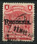 Родезия 1909-1912 гг. • Gb# 101 • 1 d. • герб колонии • надпечатка • "Rhodesia." • стандарт • Used XF ( кат.- £ 2 )