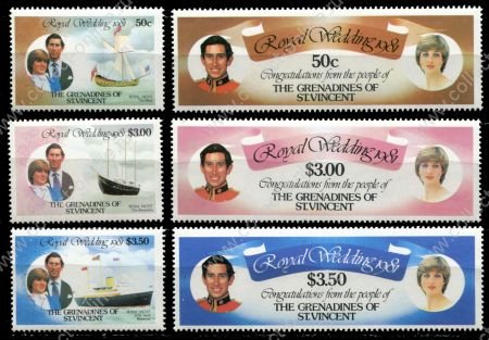 Гренадины Сент-Винсента 1981 г. • SC# 209-14 • 50 c. - $3.50 • Свадьба принца Чарльза и леди Дианы • полн. серия • MNH OG XF