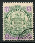 Родезия 1896-1897 гг. • Gb# 34 • 8 d. • 1-й выпуск (с точкой у хвоста) • герб колонии • Used XF