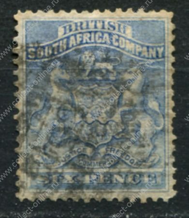 Родезия 1892-1893 гг. • Gb# 2 • 6 d. • герб колонии • Used VF ( кат.- £ 26 )