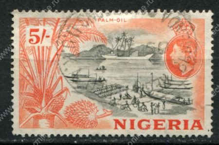Британский Камерун 1959 г. • 5 sh. • гашение "Cameroons U.U.K.A." на марке Нигерии • Used VF