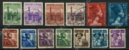 Египет 1953-1956 гг. • SC# 322..338 • 1 .. 200 m. • Республика (1-й выпуск) • стандарт ( 13 марок ) • Used VF