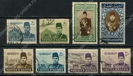 Египет 1939-1946 гг. • SC# 234-40 • 30 m. - £1 • король Фарук(на фоне достопримечательностей) • стандарт • полн. серия • Used VF ( кат.- $ 13 )