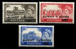 Кувейт 1955 г. • Gb# 107-9 • 2 - 10 R. • Елизавета II • Королевские замки • надпечатки нов. номиналов • стандарт • полн. серия • MNH OG XF ( кат.- £ 36 )