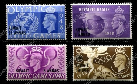 Кувейт 1948 г. • Gb# 76-9 • 2½ a. - 1 R. • Летние Олимпийские Игры, Лондон • надпечатки нов. номиналов • полн. серия • MNH OG VF ( кат.- £ 6.5 )