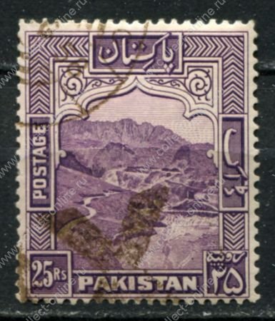 Пакистан 1948-1956 гг. • Gb# 43b • 25 r. • осн. выпуск • горное ущелье • перф. - 13 • концовка • Used VF ( кат. - £48 )