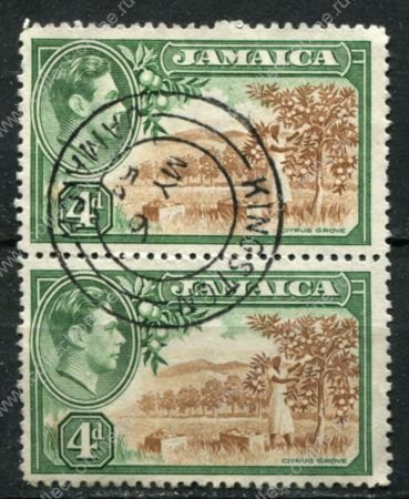 Ямайка 1938-1952 гг. • Gb# 127 • 4 d. • Георг VI • основной выпуск • сбор апельсинов • пара • Used XF