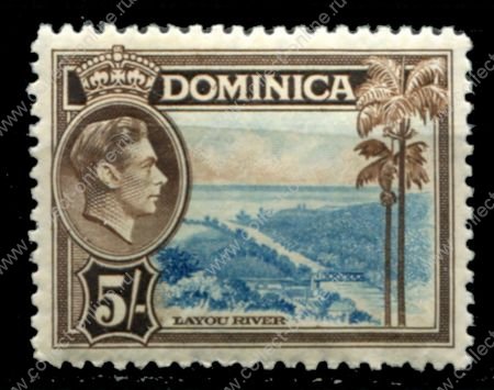 Доминика 1938-1947 гг. • Gb# 108 • 5 sh. • Георг VI • основной выпуск • мост на реке • MNH OG VF ( кат.- £ 20 )