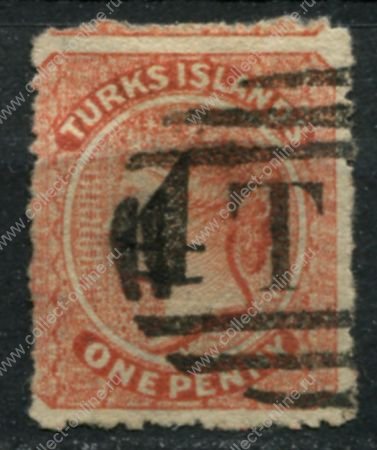 Теркс и Кайкос 1881 г. • Gb# 48 • 4 на 1 d. • Виктория • надпечатка нов. номинала (тип 28) • Used VF ( кат. - £550 )