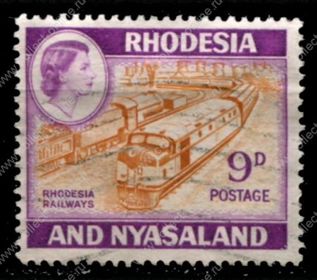 Родезия и Ньясаленд 1959-1962 гг. • Gb# 24a • 9 d. • Елизавета II основной выпуск • локомотивы • Used VF ( кат.- £ 4 )