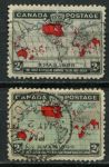 Канада 1898 г. • SC# 85-6 • 2 c.(2) • Единая пенни-почта • карта Британской Империи • полн. серия • Used VF+ ( кат.- $ 18 )