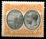 Доминика 1923-1933 гг. • Gb# 77 • 2½ d. • Георг V • фрегат у берегов острова • MLH OG XF ( кат.- £5 )