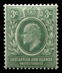 Восточная Африка и Уганда 1907-1908 гг. • GB# 35 • 3 c. • Эдуард VII • серо-зеленая • стандарт • MH OG VF ( кат. - £21 )
