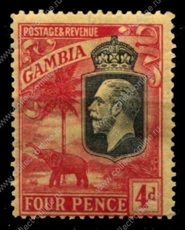 Гамбия 1922-1929 гг. • Gb# 129 • 4 d. • Георг V • осн. выпуск • слоны • MLH OG VF ( кат. - £30 )