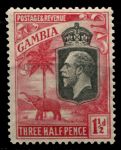 Гамбия 1922-1929 гг. • Gb# 125 • 1½ d. • Георг V • осн. выпуск • слоны • MLH OG VF