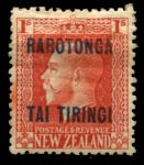 Кука о-ва 1919 г. • Gb# 55a • 1 sh. • надпечатка "Rarotonga..." • Георг V • стандарт • MH OG VF
