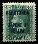 Кука о-ва 1919 г. • Gb# 51a • 4½ d. • надпечатка "Rarotonga..." • Георг V • стандарт • MH OG VF