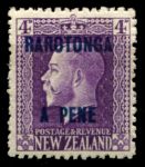 Кука о-ва 1919 г. • Gb# 50 • 4 d. • надпечатка "Rarotonga..." • Георг V • стандарт • MH OG VF