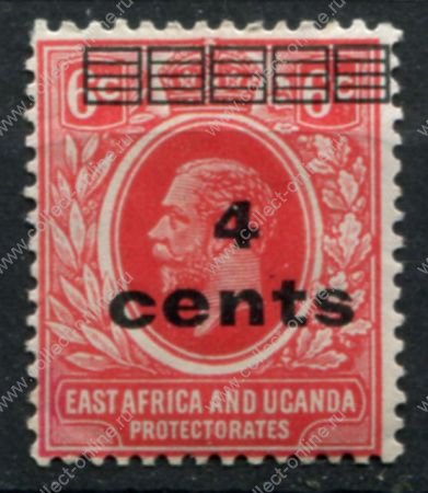 Восточная Африка и Уганда 1919 г. • Gb# 64 • 4 на 6 c. • Эдуард VII • надпечатка нов. номинала • стандарт • MH OG VF