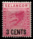 Малайя • Селангор 1894 г. • Gb# 53 • 3 на 5 c. • тигр • надпечатка нов. номинала • стандарт • MNH OG F-VF ( кат.- £ 6 )