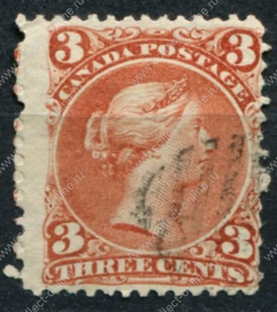 Канада 1868-1876 гг. • SC# 25 • 3 c. • королева Виктория • Used VF- ( кат.- $40 )