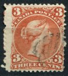 Канада 1868-1876 гг. • SC# 25 • 3 c. • королева Виктория • Used VF- ( кат.- $40 )