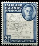 Фолклендские о-ва • Зависимые территории 1946-1949 гг. • Gb# G11b • 2½ d. • карта островов (тонкие линии) • MNH OG VF (кат. - £5.75)