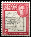 Фолклендские о-ва • Зависимые территории 1946-1949 гг. • Gb# G11 • 2 d. • карта островов (тонкие линии) • MH OG VF (кат. - £2.75)