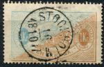 Швеция 1874 г. • Mi# D11 • 1 kr. • 1-й выпуск (перф: 14) • официальная почта • гаш. - стокгольм (1876) • Used VF ( кат.- € 50 )