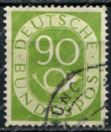 Германия • ФРГ 1951 г. • Mi# 138 • 90 pf. • почтовый рожок • стандарт • Used VF ( кат.- € 3 )