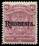 Родезия 1909-1912 гг. • Gb# 106 • 6 d. • герб колонии • надпечатка • "Rhodesia" • красно-лиловая • стандарт • MH OG XF ( кат.- £ 13 )