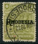 Родезия 1909-1912 гг. • Gb# 105 • 4 d. • герб колонии • надпечатка • "Rhodesia." • стандарт • Used VF ( кат.- £ 5 )